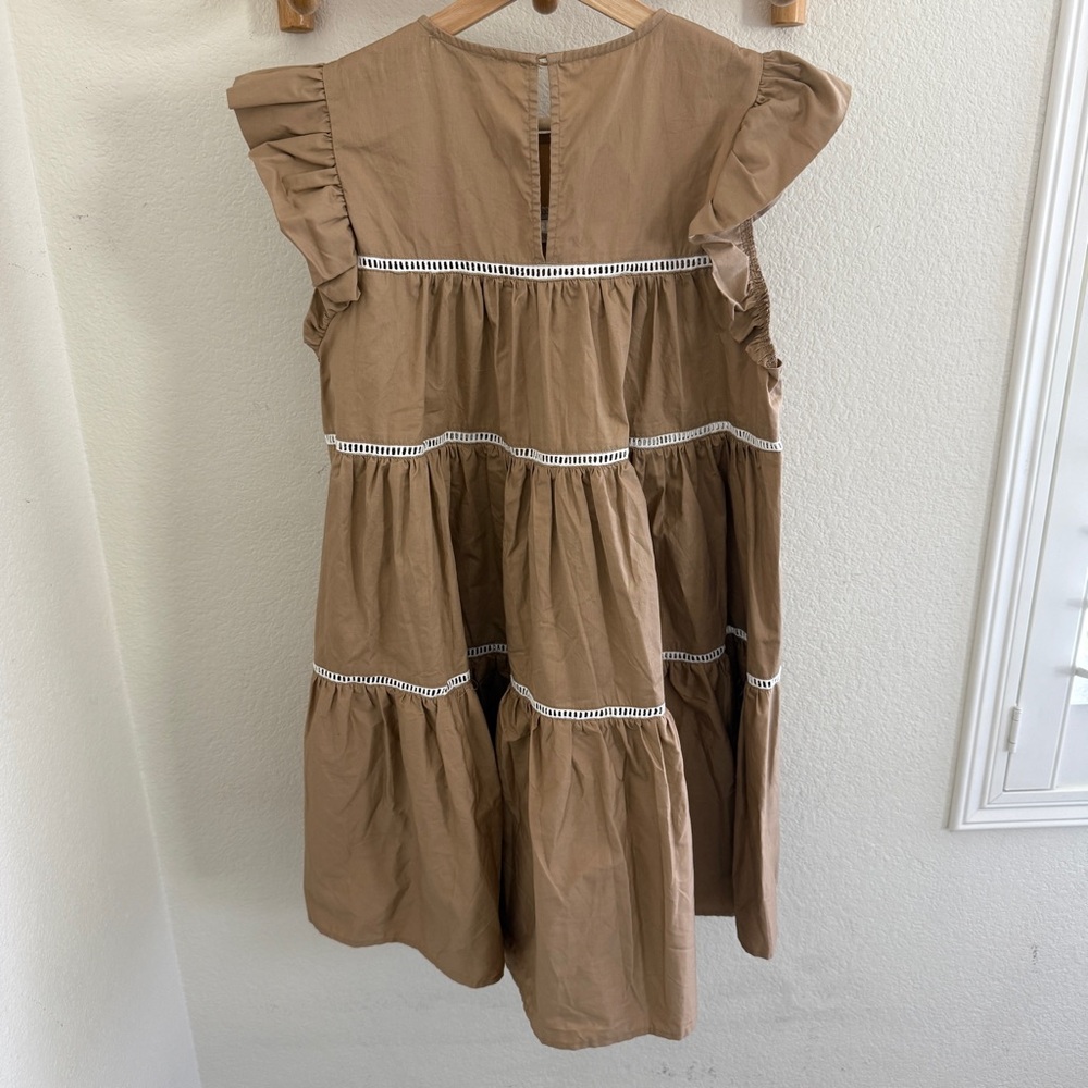 EN SAISON Edna Ruffle Tiered Babydoll mini Dress tan flowy boho size S - Picture 5 of 9
